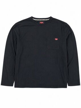 Wrangler Workwear Mens XL Black Long Sleeve Crewneck Pocket Tee Shirt Cotton‎